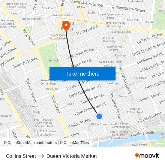 Collins Street to Queen Victoria Market map
