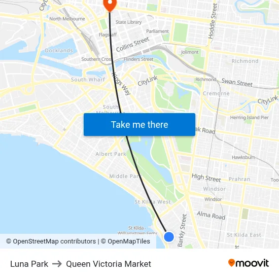 Luna Park to Queen Victoria Market map