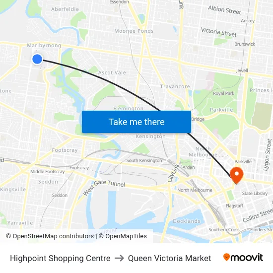 Highpoint Shopping Centre to Queen Victoria Market map