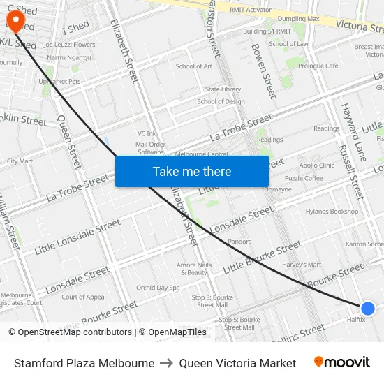 Stamford Plaza Melbourne to Queen Victoria Market map
