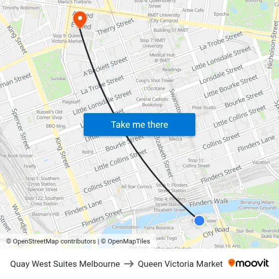 Quay West Suites Melbourne to Queen Victoria Market map