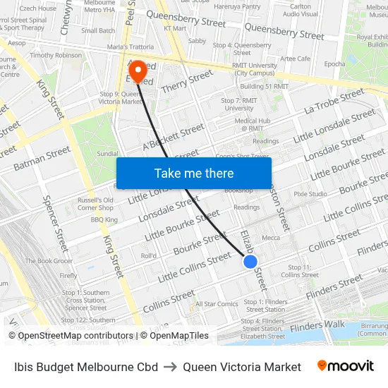 Ibis Budget Melbourne Cbd to Queen Victoria Market map
