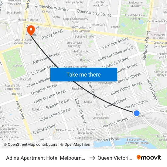 Adina Apartment Hotel Melbourne Flinders Street to Queen Victoria Market map
