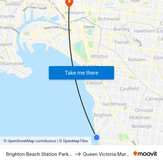 Brighton Beach Station Parking to Queen Victoria Market map