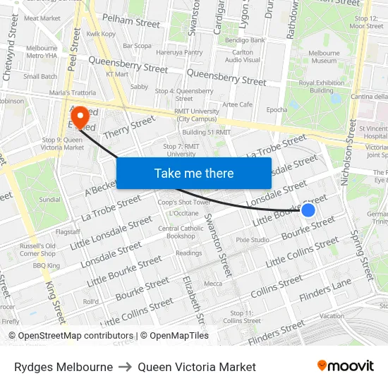 Rydges Melbourne to Queen Victoria Market map