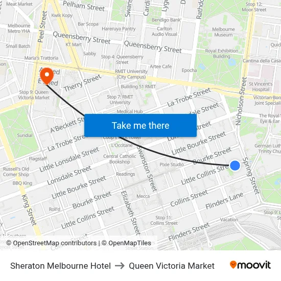 Sheraton Melbourne Hotel to Queen Victoria Market map