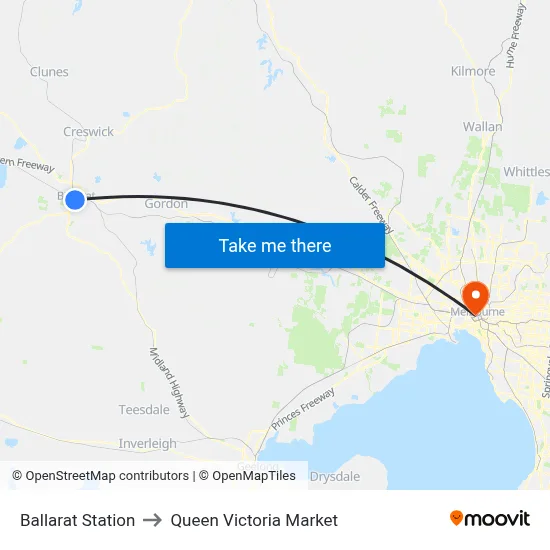 Ballarat Station to Queen Victoria Market map