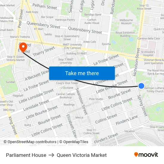 Parliament House to Queen Victoria Market map