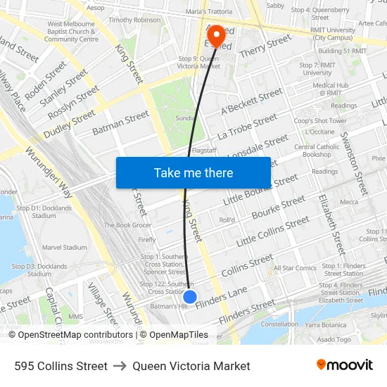 595 Collins Street to Queen Victoria Market map
