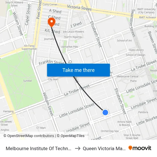 Melbourne Institute Of Technology to Queen Victoria Market map