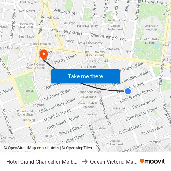 Hotel Grand Chancellor Melbourne to Queen Victoria Market map
