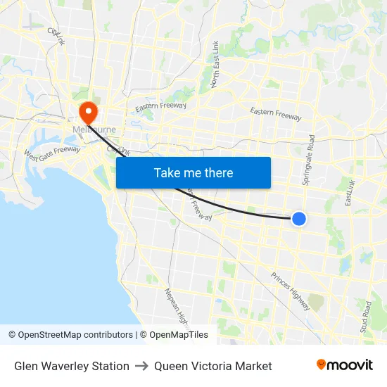 Glen Waverley Bus Interchange to Queen Victoria Market map
