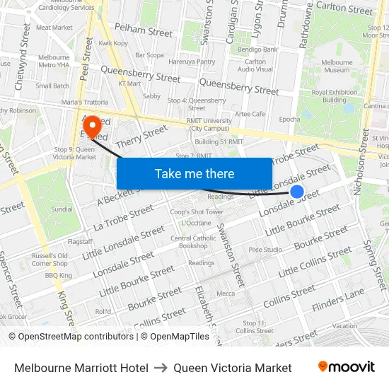 Melbourne Marriott Hotel to Queen Victoria Market map