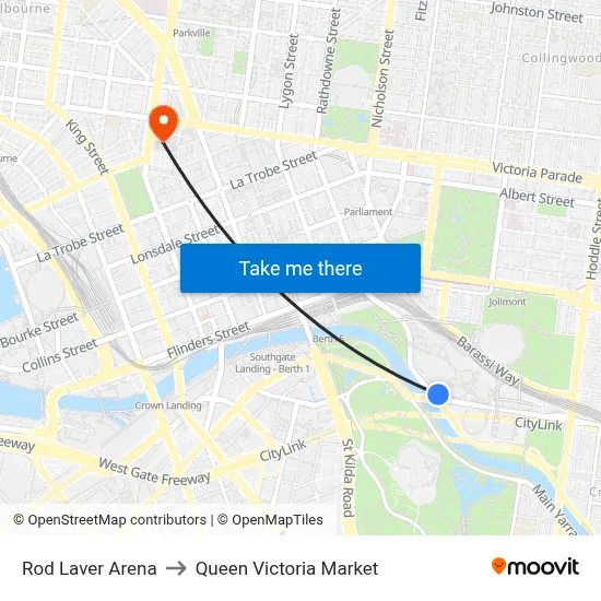 Rod Laver Arena to Queen Victoria Market map