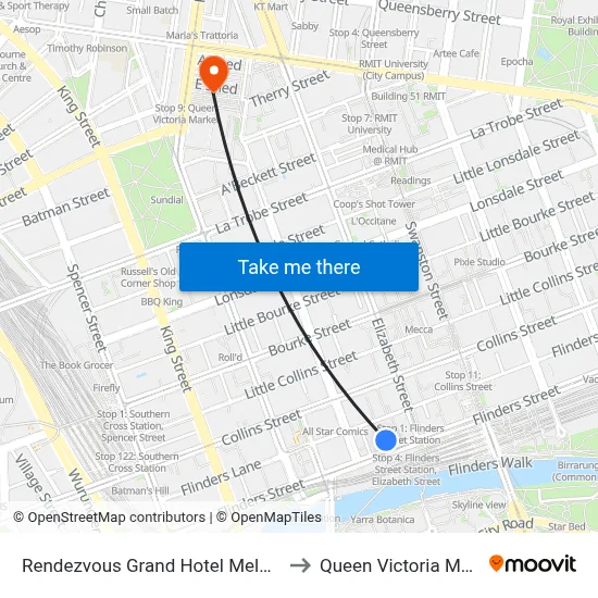 Rendezvous Grand Hotel Melbourne to Queen Victoria Market map