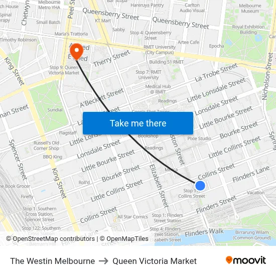 The Westin Melbourne to Queen Victoria Market map