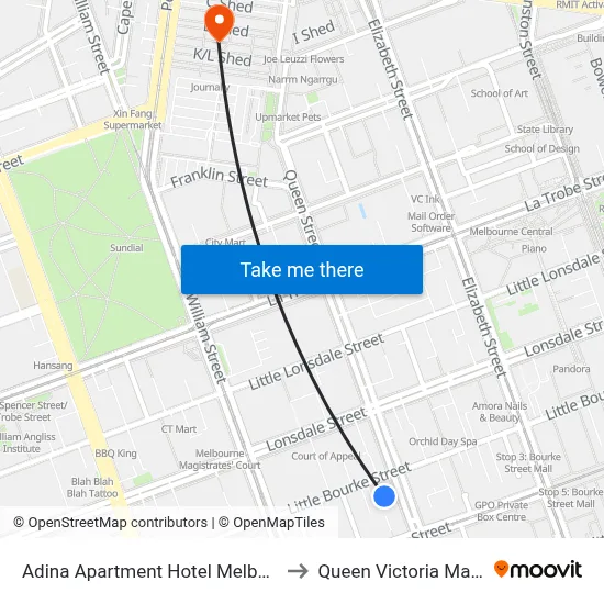 Adina Apartment Hotel Melbourne to Queen Victoria Market map