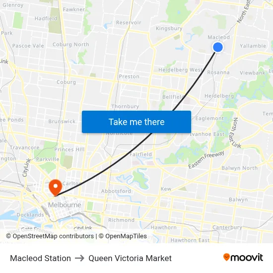 Macleod Station to Queen Victoria Market map