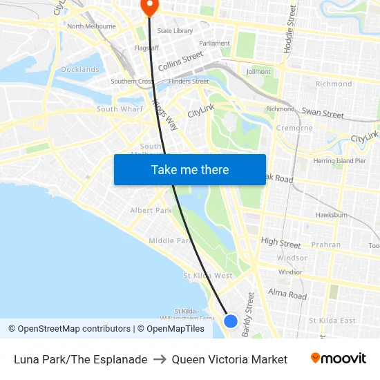 Luna Park/The Esplanade to Queen Victoria Market map