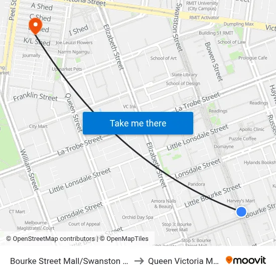 Bourke Street Mall/Swanston St #10 to Queen Victoria Market map