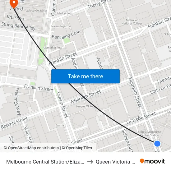 Melbourne Central Station/Elizabeth St #5 to Queen Victoria Market map