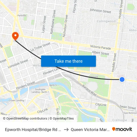 Epworth Hospital/Bridge Rd #15 to Queen Victoria Market map