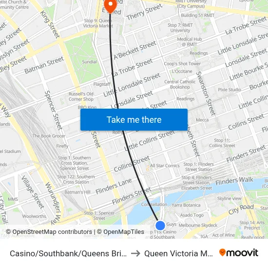 Casino/Southbank/Queens Bridge St to Queen Victoria Market map