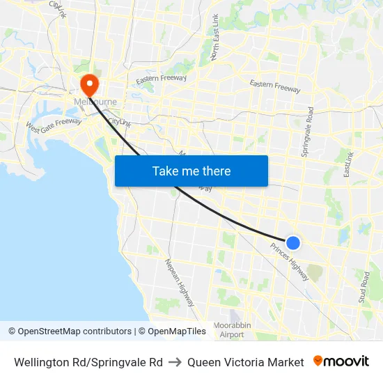 Wellington Rd/Springvale Rd to Queen Victoria Market map