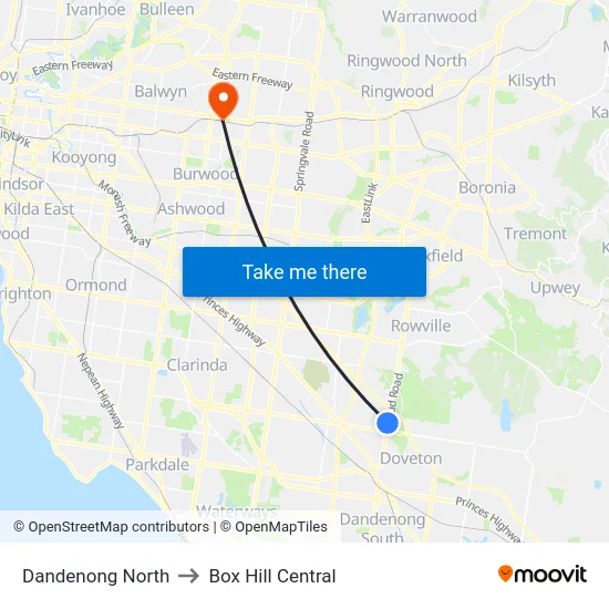 Dandenong North to Box Hill Central map