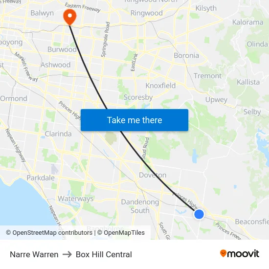 Narre Warren to Box Hill Central map