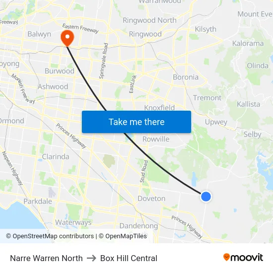 Narre Warren North to Box Hill Central map