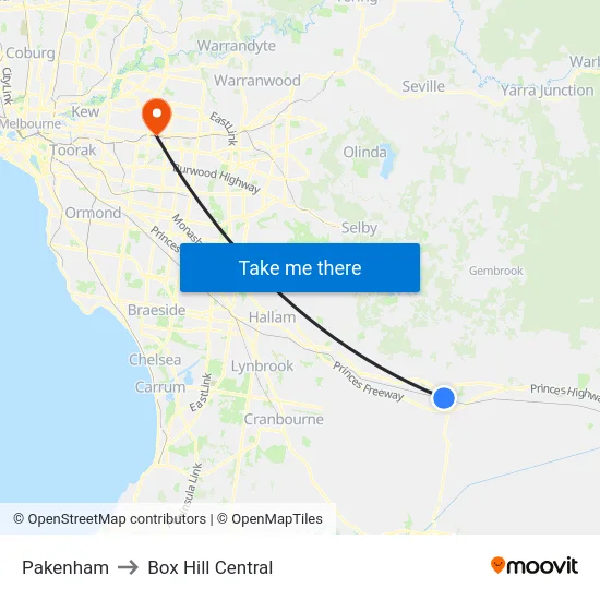 Pakenham to Box Hill Central map