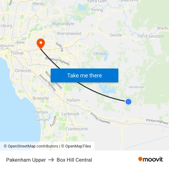 Pakenham Upper to Box Hill Central map