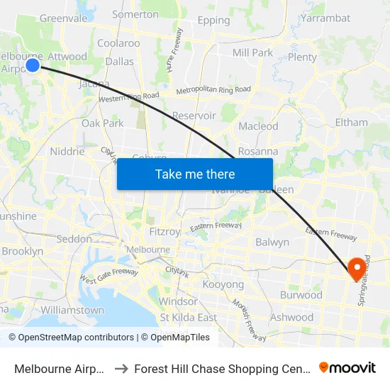Melbourne Airport to Forest Hill Chase Shopping Centre map