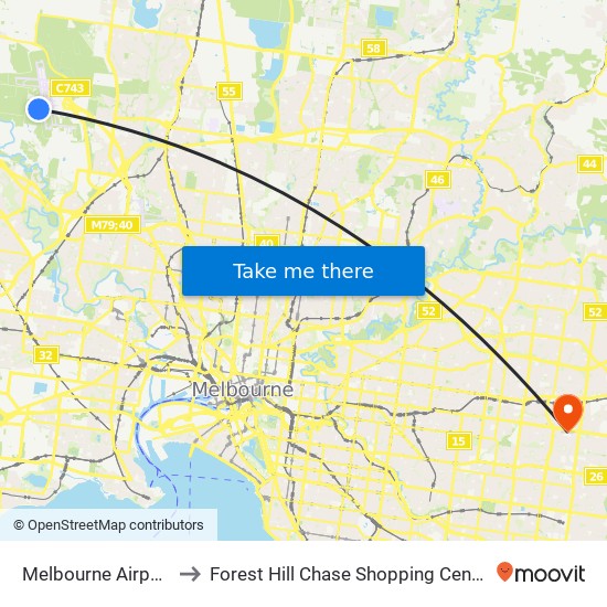 Melbourne Airport to Forest Hill Chase Shopping Centre map