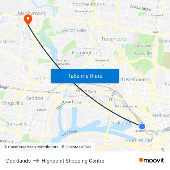 Docklands to Highpoint Shopping Centre map