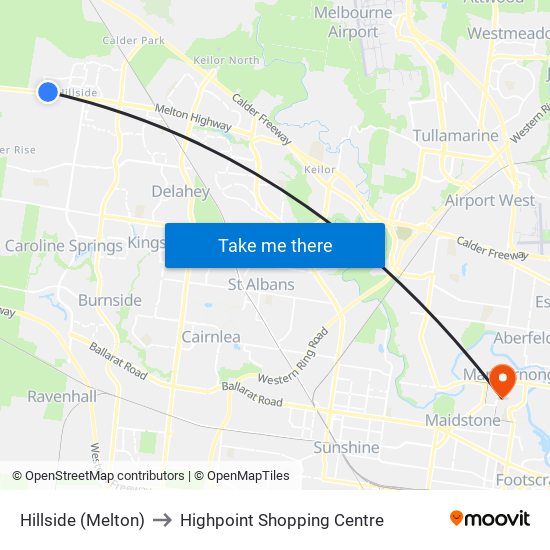 Hillside (Melton) to Highpoint Shopping Centre map