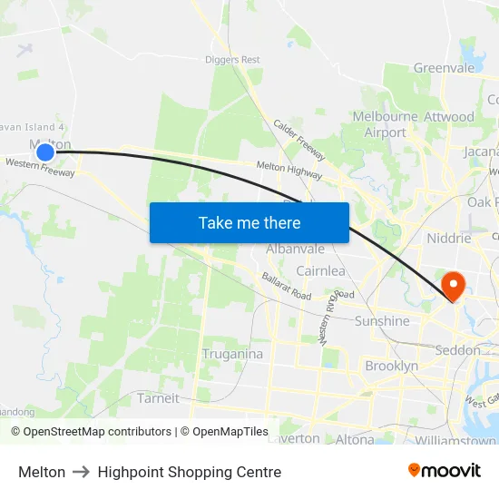 Melton to Highpoint Shopping Centre map