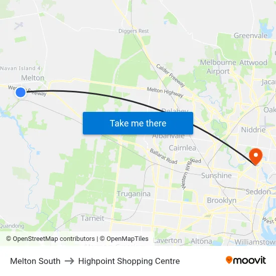 Melton South to Highpoint Shopping Centre map