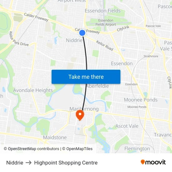 Niddrie to Highpoint Shopping Centre map