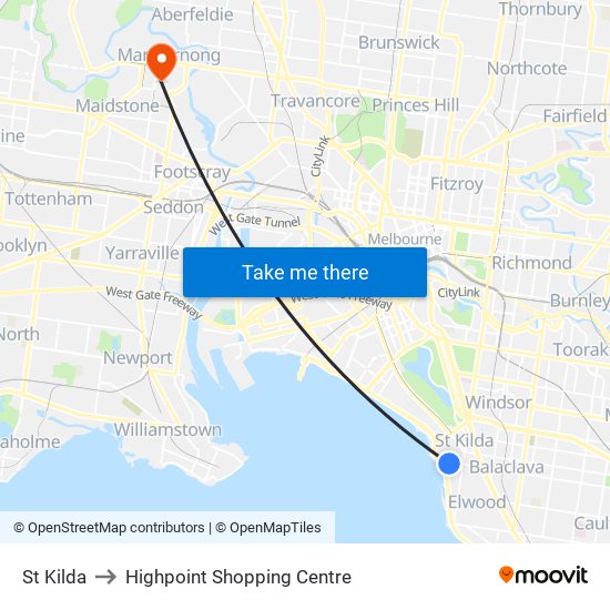 St Kilda to Highpoint Shopping Centre map