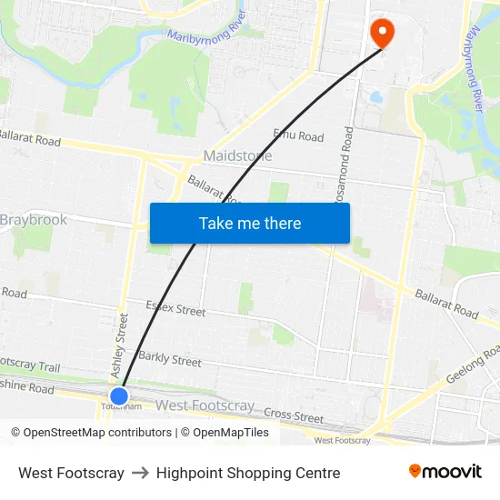 West Footscray to Highpoint Shopping Centre map