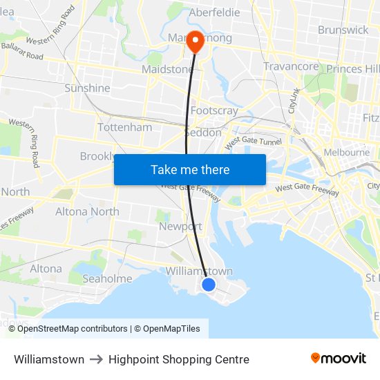 Williamstown to Highpoint Shopping Centre map