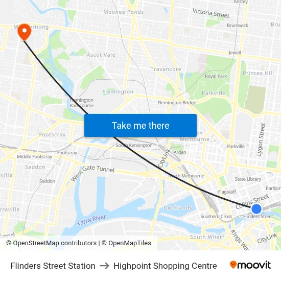 Flinders Street Station to Highpoint Shopping Centre map