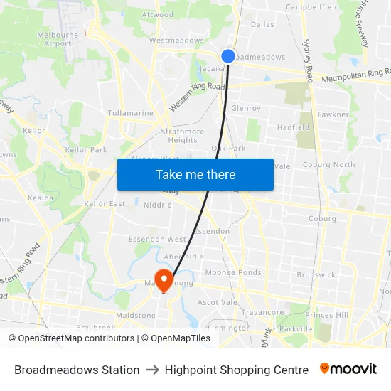 Broadmeadows Station to Highpoint Shopping Centre map