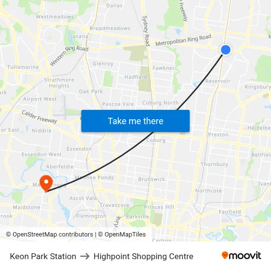 Keon Park Station to Highpoint Shopping Centre map
