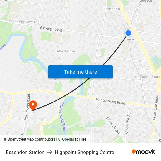Essendon Station to Highpoint Shopping Centre map