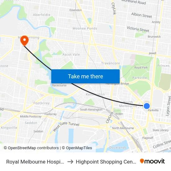 Royal Melbourne Hospital to Highpoint Shopping Centre map