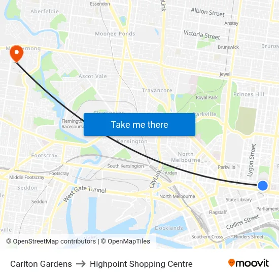 Carlton Gardens to Highpoint Shopping Centre map