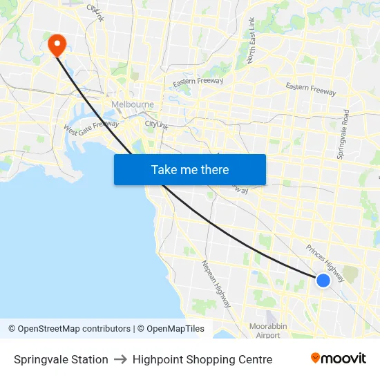 Springvale Station to Highpoint Shopping Centre map